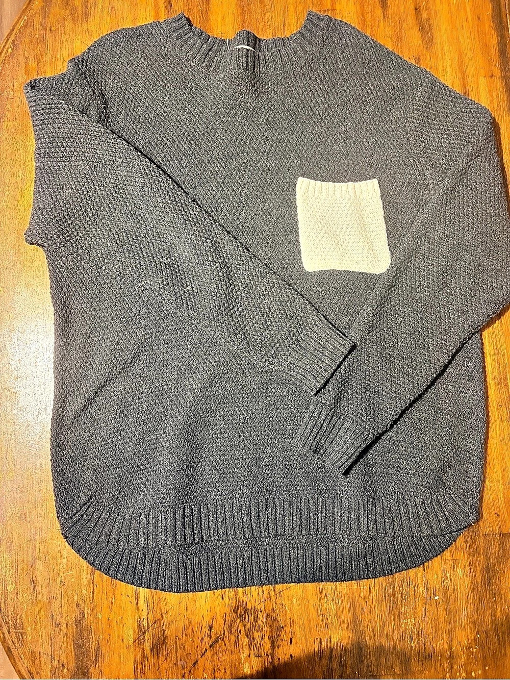 ZENANA Color Block Crewneck Sweater in Grey & Cream